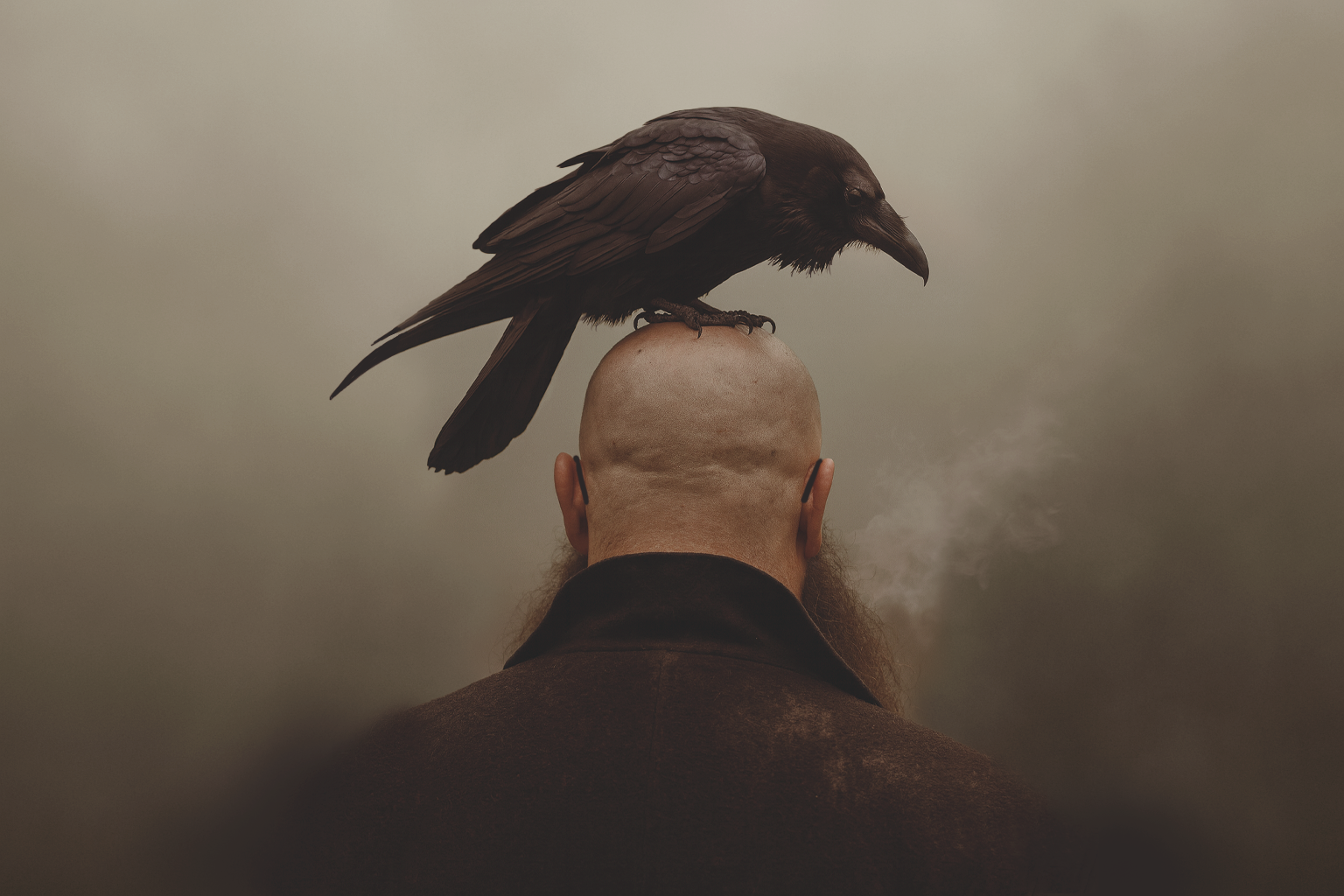 Artista com máscara de corvo